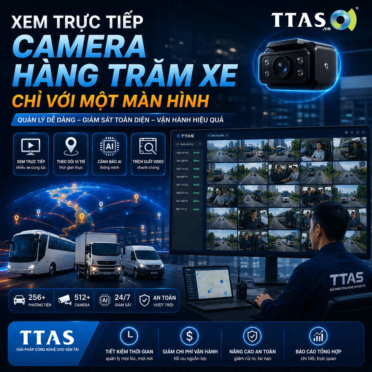 Xem trực tiếp camera hàng trăm xe chỉ với một màn hình